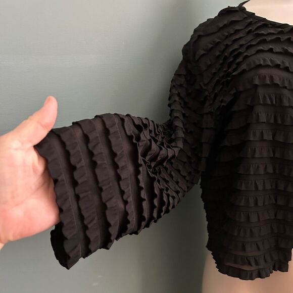 New Directions Black Tiered Ruffle Open Front Long Sleeve Cardigan Size XL - Picture 4 of 7